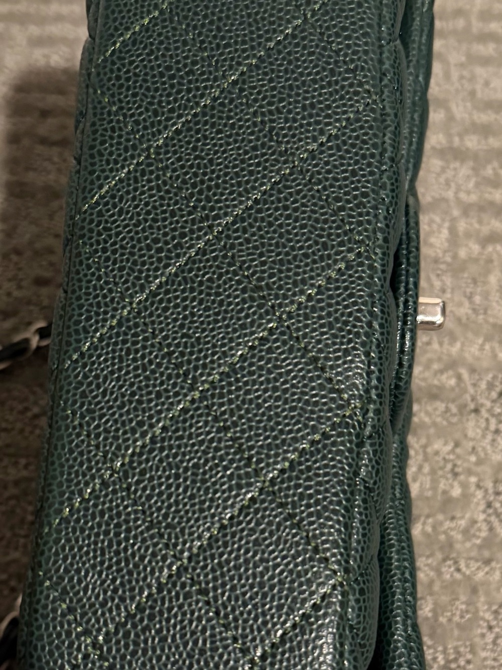 Forest Green Quilted Leather Shoulder Bag with silver hardware - Picture 4 of 6
